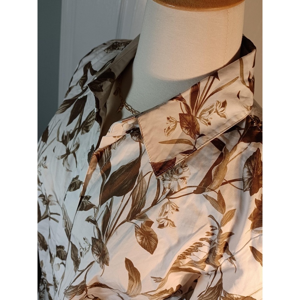 Nordstrom Signature Shirt Womens Medium White Tan Botanical Floral Button Up - Picture 5 of 6
